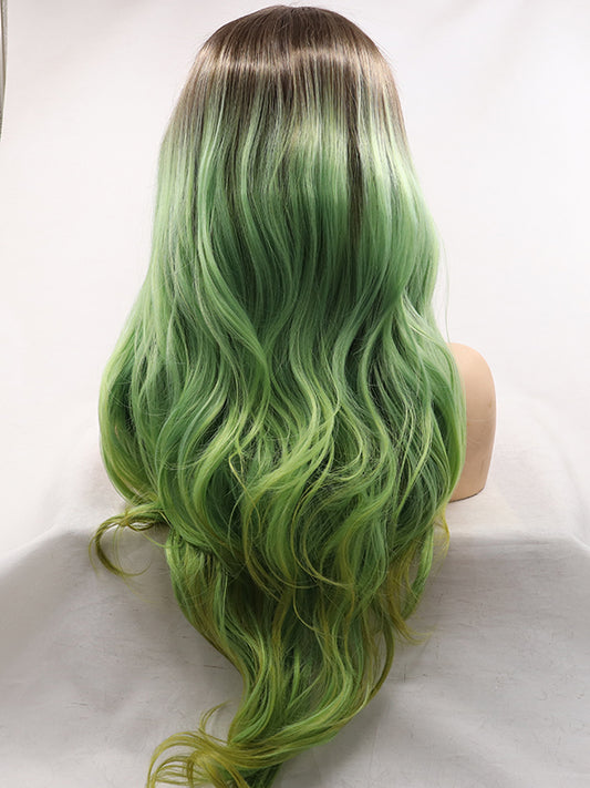 Ombre Green Long Wavy Synthetic Lace Front Wig Green Lace Front Wig-Chloewigs