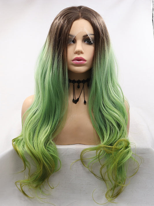 Ombre Green Long Wavy Synthetic Lace Front Wig Green Lace Front Wig