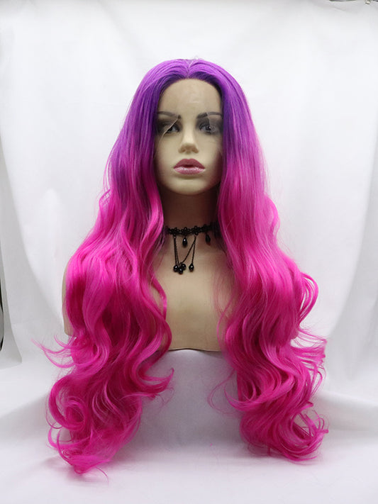Red Ombre Long Wavy Synthetic Lace Front Wig