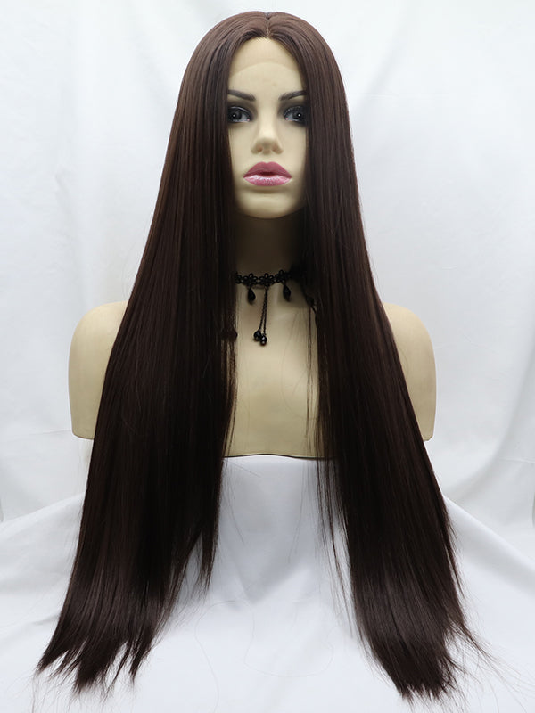 Medium Dark Brown Long Straight Synthetic Wigs-Chloewigs